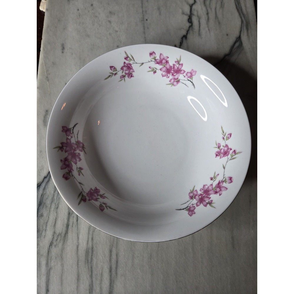 Vintage Floral Rim Soup Bowl 8.5" Pink Blossom Gold Trim Made in China